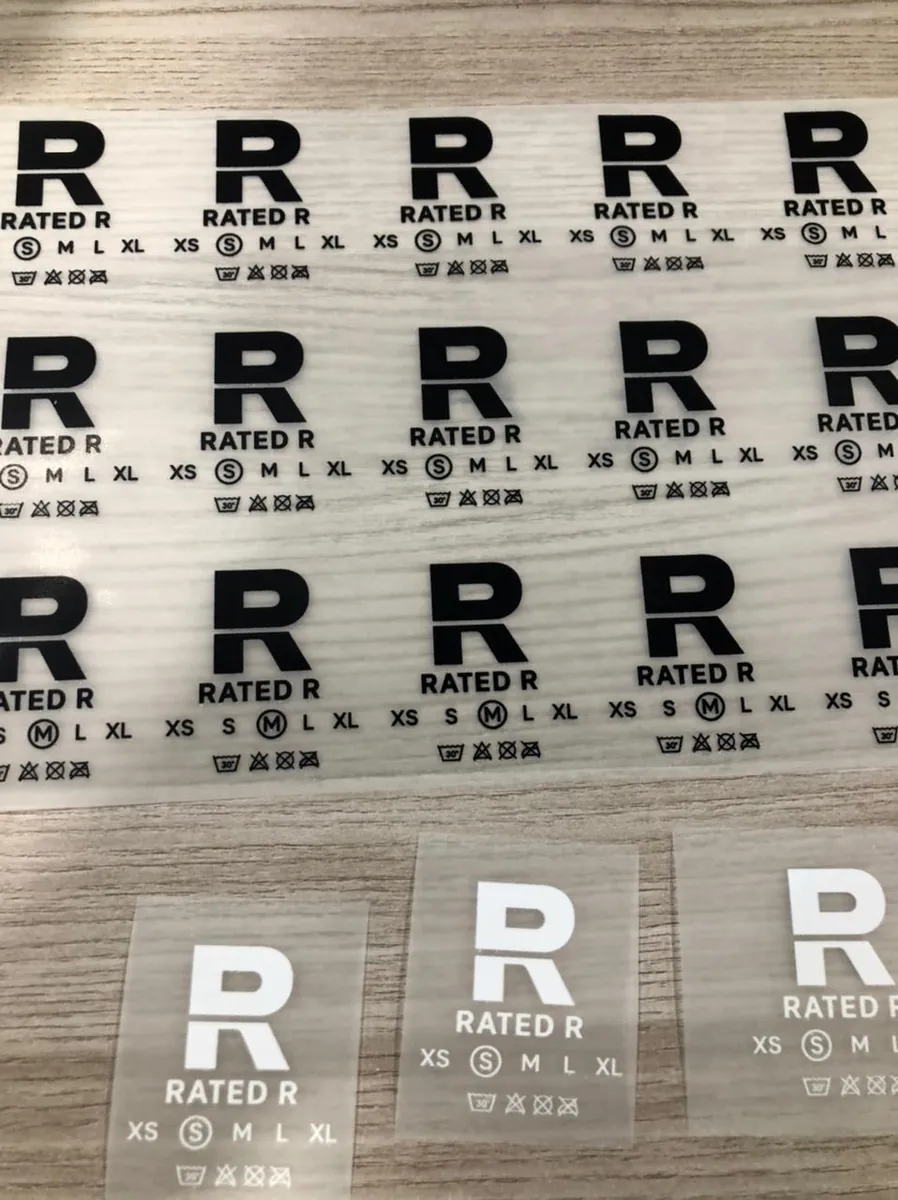 Sheets of the R wash tags